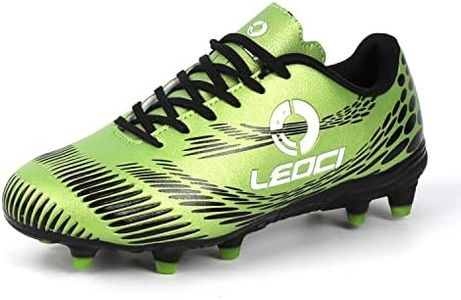 LEOCI Men's Women's Firm Ground Soccer Cleats Outdoor/Indoor Boys Girls Professional Futsal Football Training Sneakers, Green, 9 Women/8 Men