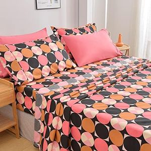 American Home Collection 6 Piece Print Bedding Sheets & Pillowcases Set Brushed Microfiber Wrinkle Free 14 Inches Deep Pocket Patterned Sheets (Full, Pink Dots)