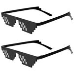 WLLHYF 2 Pack Thug Life Sunglasses Mosaic Pixel Glasses Party Dress Up Shades Funny Unisex Photo Props for Women Men Kid