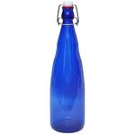 SAND DUNE Set of 1, 1000 ml Each OPT3 Blue Glass clip top cap water bottle with flip top cap, Leak-Proof for water, Juices - Reusable Travel Glass Drinking Fridge Bottles