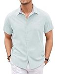 COOFANDY Mens Linen Texture Shirt Short Sleeve Button Down Shirts Casual Plaid Collar Summer Beach Shirts