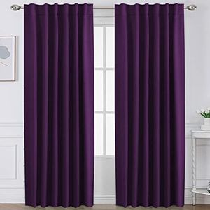 Smarcute 2X Blackout Curtains Blockout Back Tab/Rod Pocket Window Curtain Draperies for Living Room/Bedroom Soft Thick Triple Woven Fabric, Each Piece W132cm by D213cm - Plum Purple