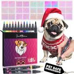 Jim&Gloria Quick Dry Dog Nail Polish, Pet Safe Girl Dog Accessories, Dark or Light Nails, No Odor, Puppy Grooming Kit Supplies Birthday Gift, Set of 12 Colors with GOLD & SILVER Paint Pen and Stencils