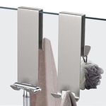 KITHOLD Extended Shower Door Hooks, 2 Pack Double Towel Hooks Shower Squeegee Hooks Razor Holder, Stainless Steel Over Door Hooks for Bathroom Frameless Glass Shower Door, Drilling-Free (Silver)