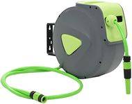 vidaXL Wall-Mounted Retractable Water Hose Reel - 20+2 m, Green and Grey, Automatic Winding Mechanism, PVC Hose, Includes Spray Nozzle and Connector