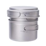 Boundless Voyage Titanium Pot Pan Set with Folding Handle Lightweight Outdoor Camping Soup Pot Bowl Frying Pan Mess Kit Hiking Picnic Backpacking Cookware Tableware 500ml+900ml+1080ml Ti1587B