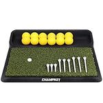 CHAMPKEY Professional 13" x 16.5" Golf Hitting Mat with Ball Tray | Heavy Duty Rubber Backing Golf Practice Mat | Come with 12 Foam Balls and 9 Tees