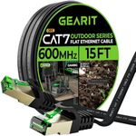 GearIT Cat 7 Outdoor Flat Ethernet Cable (15ft, Black) Direct Burial Rated LLDPE Jacket - Indoor Cat7 Shielded FTP 600MHz 10Gbps High Speed Gaming Computer Network RJ45 Snagless Patch Cord Internet