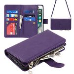 SunYoo for iPhone 6/6s Zipper Wallet Case,[9 Card Holder][Wrist Strap] Premium Leather Protective Cover Card Slot Flip Kickstand Women Lanyard Strap Wristlet for iPhone 6/6s -Purple