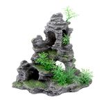 Aquarium Decoration Mountain View Stone Ornament, Uotyle Large Resin Rockery Simulation Ornament Aquarium Hiding Rock Cave Decor