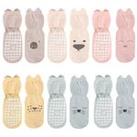 6 Pairs Baby Socks with Grips Cartoon Cute Animal Anti-slip Socks Cat Ear Medium Tube Toddler Slipper Socks Cotton for 1-3 Years Baby Toddler Infant