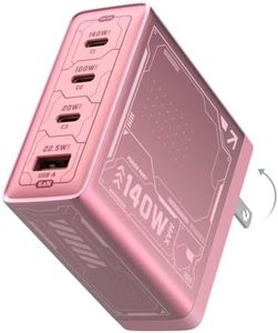 Mfish E-Rhino 140W USB-C Charger, True PD 3.1 GaN Fast Charger, 4-Port (3 USB-C + 1 USB-A) Foldable Plug Power Adapter for MacBook Pro 16”, iPhone 17/16, iPad, Galaxy, Tablet, Laptop, Pink