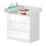 WOLTU Baby Changing Unit with 3 Drawers, Changing Table Cabinet Baby Changing Station, Infant Diaper Table Changer, Chest of Drawers Dresser for Bedroom Nursery, MDF+Chipboard, White