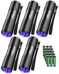 Sunloy UV Flashlight Black Light UV Lights, 5 Pack 9 LED 395nm Ultraviolet Blacklight, Handheld Mini Torch Light Pet Urine Detector for Dog/Cat Urine, Dry Stains, Bed Bug(15x AAA Batteries(Black))