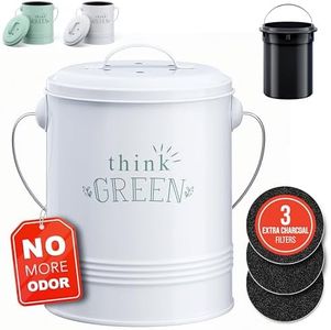 Barnyard Designs Compost Bin for Kitchen Counter - 1.2 Gallon Countertop Composter with Extra Smell-Absorbing Filters and Inner Bucket for Easy Cleaning - Food Waste Bin for Kitchen with Lid (White)