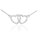 925 Sterling Silver Open Heart Twins Pendant CZ-Studded Gemini Necklace (18 Inches)