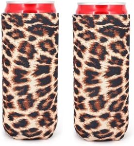 2pcs Neoprene Slim Beer Can Cooler Tall Stubby Holder Foldable Stubby Holders Beer Cooler Bags Fits 12oz Slim Energy Drink & Beer (Leopard)