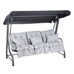 Alfresia Roma 3-Seater Garden Swing Seat - Outdoor Patio Swing Chair with Adjustable Waterproof Canopy and Classic Cushions, Charcoal Canopy and Frame, Grey Classic Cushions