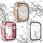 KADES 3-Pack Waterproof Case for Apple Watch 45mm, Women Bling 360° Protective PC Cover Front & Back Case with Tempered Glass Screen Protector for iWatch 45mm Series 8/7, Rose Gold/Pink/Clear