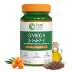 Pure Nutrition Vegan Omega 3-5-6-7-9 | Seabuckthorn, Flaxseed, Pomegranate Seed, Borage & Olive - 5 Oils for Heart, Nerve & Renal Health, Good Lipid Profile & Lower Cholesterol Level| 30 Veg Softgels