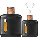 Garybank Handmade Genuine Leather Hip Flasks for Liquor for Men, Glass Whiskey Flask with Funnel & Wood Lids Leakproof for Hennessy Liquor & Spirits,Premium Flask Set Gifts Idea for Men(100ml + 200ml)