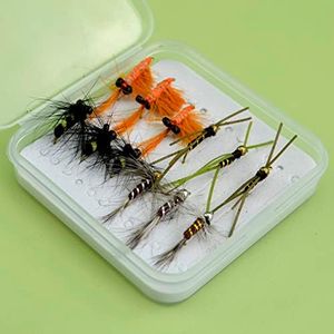 YAZHIDA | Kit de pesca con mosca para truchas | Seco, húmedo, ninfas | Una mini caja de moscas | Una docena (B)