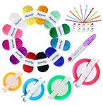 Pompom Maker, 4 Sizes Pom pom Makers for Fluff Ball Weaver Needle Craft DIY Wool Knitting Tool Set Decoration+12PS Acrylic Yarn+10PS Knitting Stitch Markers+10PS Plastic Needles+1PS Scissors(37a)