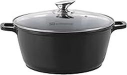 SQ Professional NEA Die-Cast Aluminium Stockpot with 3-Layer Non-Stick Coating Stew Pots Induction Casserole Pan Tempered Glass Lid with Steam Vent (Black, 32cm)