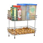 FORTUNE Stainless Steel 2-Tier Trolley Basket| Kitchen Organizer And Space Saver| Multipurpose Fruit And Vegetable Storage| Countertop Kitchen Stand, Kitchen Rack For Utensils Dishes, Plates Home