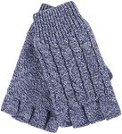 HEAT HOLDERS - Ladies Cable Knitted Winter Thermal Fingerless Gloves (One Size, Blue Marl)