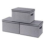 YheenLf Storage Boxes with Lids, Shelf bins with Handles, Foldable Cube Organizer Basket for Organizing, Linens Clothes, Shelves Organiser, Gray, 3-Pack, Small