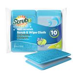 Scrub and Wipe Cleaning Sponges [10 Pack] – SCRUBIT Dual Sided Scouring Pad and Sponge - Reusable Kitchen Scrubbing Sponges for Dishes, Pots, Pans Utensils & Non-Stick Cookware (Blue)