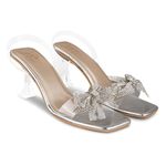 JM LOOKS Fashion Stylish Transparent Strap Kitten Heel Sandals with Bow Comfortable Sole for Women & Girls