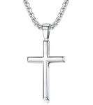 Adramata 925 Sterling Silver Cross Pendant Neckalce for Men Women with 3MM Stainless Steel Durable Wheat Chain Beveled Edge Crucifix Necklace Polished Beveled Edge Silver Cross Chain Necklace Jewelry 16-28 Inches