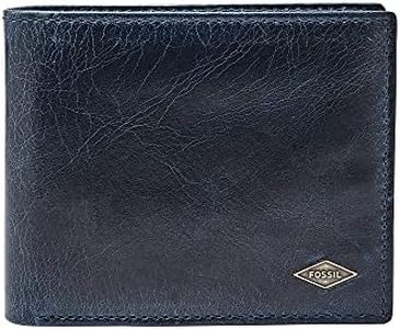 Fossil Men's Ryan Leather RFID-Blocking Bifold with Flip ID Wallet, Navy