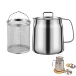 Stainless Steel Oil Filter Pot with Strainer for Kitchen, 304 Stainless Steel, Large Capacity, Versatile Oil Fryer and Filter Cup Combo Vessel (2L)