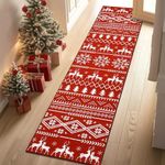 Yamaziot Christmas Runner Rug, 2x8 Non-Slip Washable Hallway Runner Rug with Rubber Backing, Low Pile Faux Wool Carpet Runner Holiday Decor Xmas Rug for Bedroom, Kitchen, Laundry, Entrance, Red