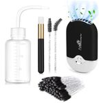 Shmian Eyelash Cleaning Kit - Mini Portable Lash Fan with 50 Shampoo Brushes, Nose Blackhead Cleanser, and Wash Bottle - for Eyelash Extensions, Black