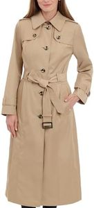 LONDON FOG Women's Single Breasted Long Trench Coat with Epaulettes and Belt, Br Khaki, Small