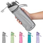 Healter 650ml Misting Water Bottle with Spray Mist for Outdoor Hydration Cycling Climbing Hiking Mountaineering Gym, Grey