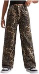 Floerns Girl's Leopard Jeans Mid Waist Straight Leg Y2k Grunge Denim Pants Brown 10Y