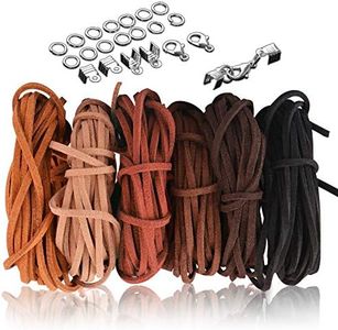 SOSMAR Leather for Jewelry Making, 6 Pieces Leather Cord String Rope Thread 3mm by 5m Suede Cord for Making Beading Necklace Jewelry Handmade Crafts with 100 Pieces Cord Ends