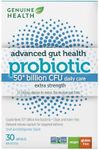 Genuine Health Advanced Gut Health Extra-Strength Probiotic, 30 count, 50 Billion CFU, Natural daily gut health and digestive support, 15 diverse and balanced strains per capsule, Dairy, soy & gluten-Free, Non-GMO, Vegan