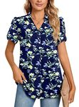 POPYOUNG Women's 2024 Summer Collared V Neck Chiffon Blouse Business Tunic Petal Short Sleeve Shirt Dressy Work Tops L,Lily