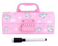 Invite Enterprise Plastic Kids Pen & Pencil Box | Suitcase Style Password Lock Case, Multi-Layer For Kids,Boys,Girls,Stationary Organizer Case Kids,Return Gift (Unicorn-Pink)