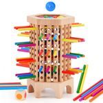 Montessori Game Board Game Wooden Kerplunk Game for Kids, Colorful Wooden Sticks Dice Game Educational Toy for 3 4 5 6 Years Old, Fine Motor Skills Game Family Travel Game Gifts for Children