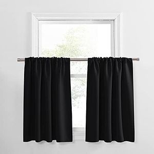 PONY DANCE Black Out Curtain Short - Window Treatment Rod Pocket Home Decor Small Panels Valances for Nursery/Bay Windows Bathroom, 42"W X 30"L, Black, 2 Pieces