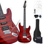 Leo Jaymz 39 Inch Full Size Electric Guitar Kit Electric Guitar Beginner Kits - 20W Amplifier，Digital Tuner，Carring Bag，Shoulder Strap,Connecting Cable(Red Flame)