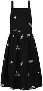 Surblue Cross Back Aprons for Women with Pockets Cute Japanese Cotton Kitchen Aprons Waterproof Pinafore Dress for Painting Cleaning Cooking Gardening, Flowers Black