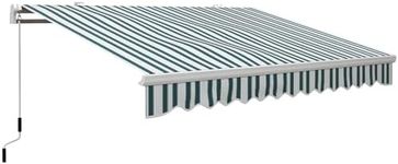 Outsunny 13' x 8' Manual Retractable Patio Awning Sun Shade Outdoor Deck Window Door Canopy Shelter Aluminum Frame Green and White